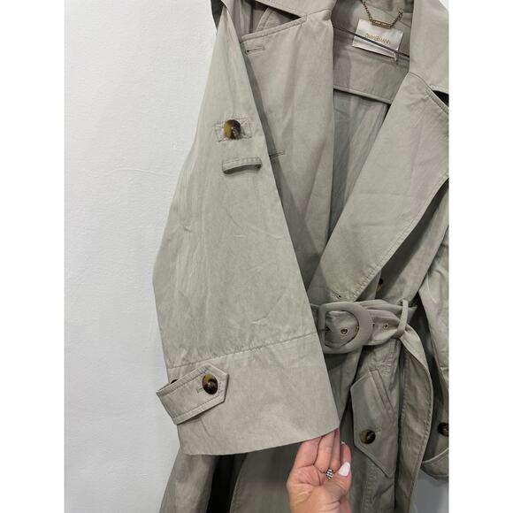 Zimmermann Cotton-Blend Super Eight Crinkled Gabardine Trench Coat Khaki Size 0 - Picture 4 of 8